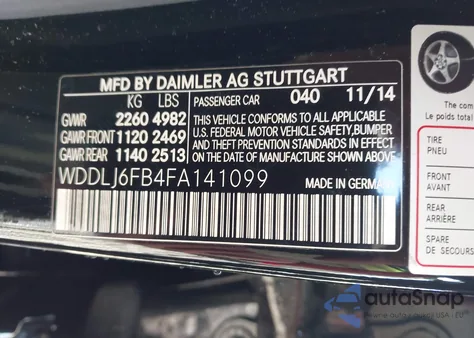 2015 Mercedes-Benz Cls 400 from USA, damaged, VIN WDDLJ6FB4FA141099